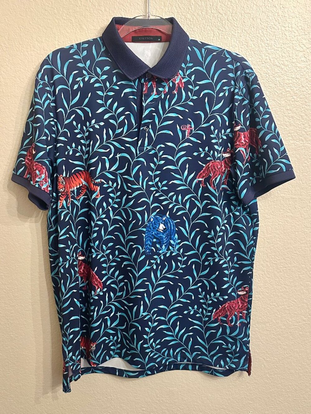 EUC Greyson Tiger/Bear/Jungle Golf Performance Polo Club Logo